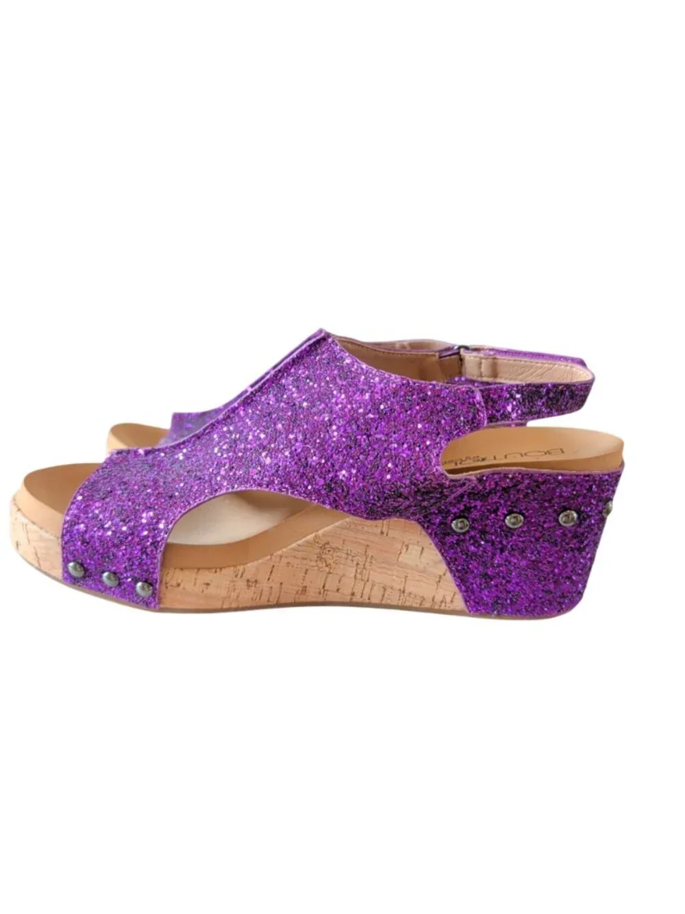 Boutique by Corkys Carley Womens 11 Purple Glitter Cork Wedge Sandals Studded